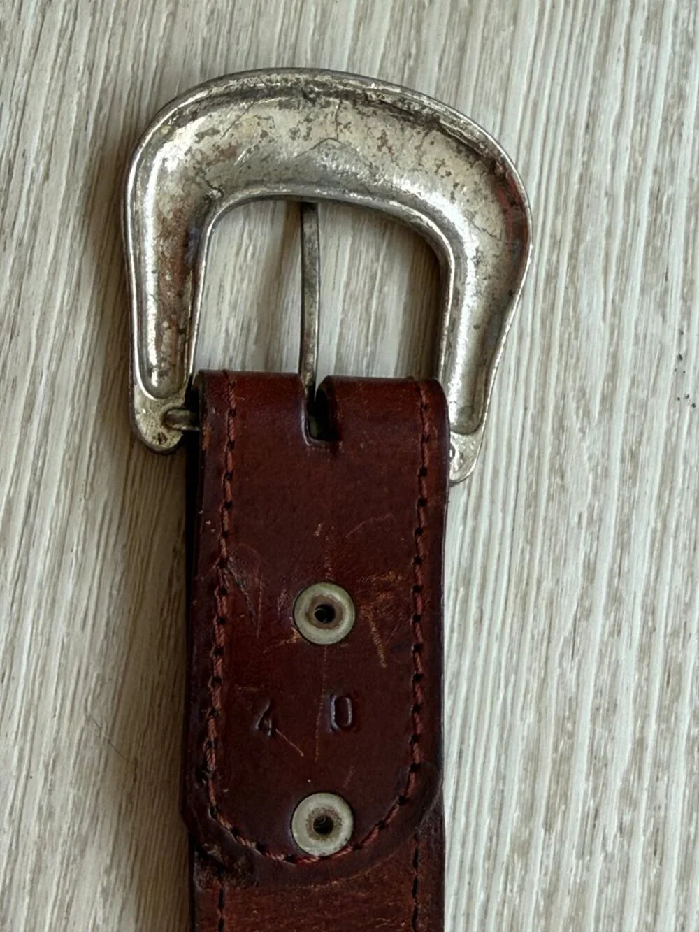 Vintage Western Leather Belt Silver Concho Tooled Brown Cowboy Size 40